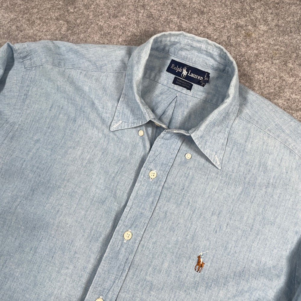 Ralph Lauren Mens Button Down Shirt 16.5 35 Blue Yarmouth Cotton Long Sleeve
